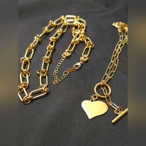 Set of 2 Stainless Goldtone Necklaces. Paperclip style. Preloved.